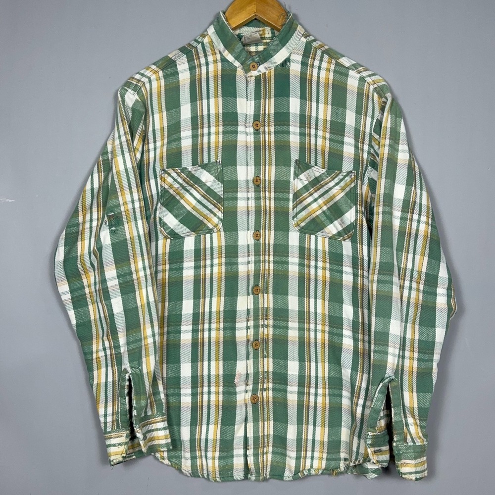 Big Mac 60s 70s Distressed USA Workwear Shirt Mens Medium Penneys Green Grunge